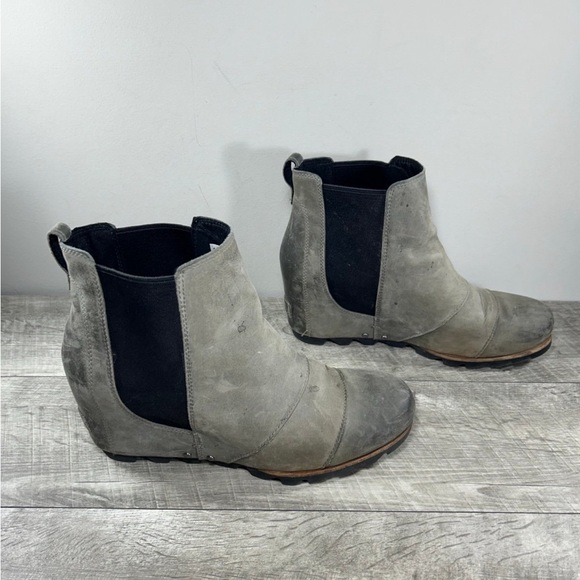 Sorel NL2704 Lea Wedge Women’s Chelsea Leather Waterproof Gray Boots Size 10.5 - Picture 1 of 9